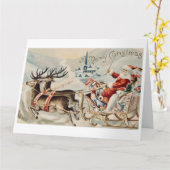 Vintager Weihnachtsmann Sleigh Rentier Karte (Gelbe Blume)