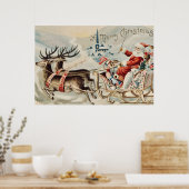 Vintager Weihnachtsmann Sleigh Rentier Poster (Küche)