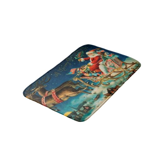 Vintager Weihnachtsmann Sleigh Weihnachten Badematte (Schrägansicht)