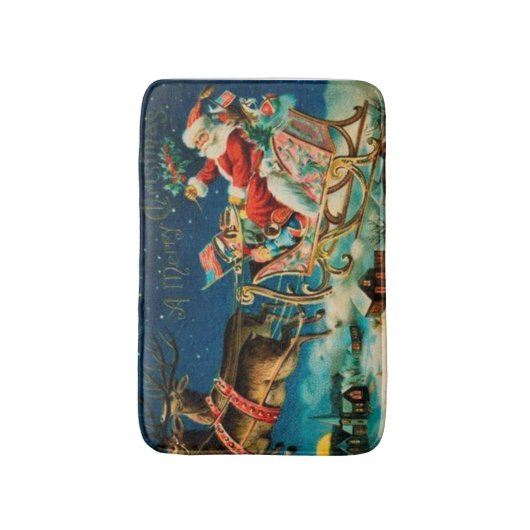 Vintager Weihnachtsmann Sleigh Weihnachten Badematte (Vorderseite Vertikal)