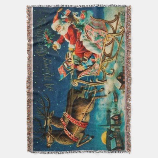 Vintager Weihnachtsmann Sleigh Weihnachten Decke (Vorderseite Vertikal)