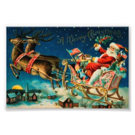 Vintager Weihnachtsmann Sleigh Weihnachten Fotodruck