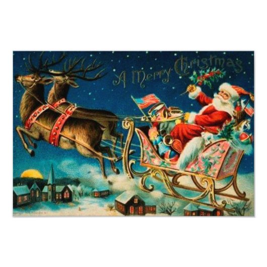 Vintager Weihnachtsmann Sleigh Weihnachten Fotodruck (Vorne)