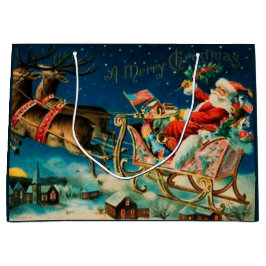 Vintager Weihnachtsmann Sleigh Weihnachten Große Geschenktüte