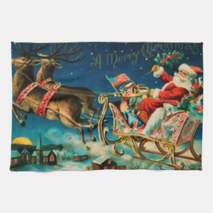 Vintager Weihnachtsmann Sleigh Weihnachten Küchentuch