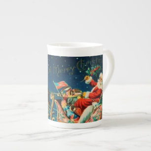 Vintager Weihnachtsmann Sleigh Weihnachten Porzellantasse