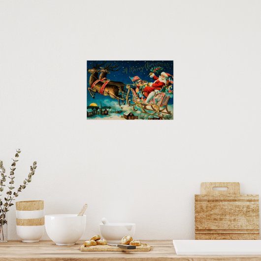 Vintager Weihnachtsmann Sleigh Weihnachten Poster (Küche)