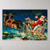 Vintager Weihnachtsmann Sleigh Weihnachten Poster (Vorne)