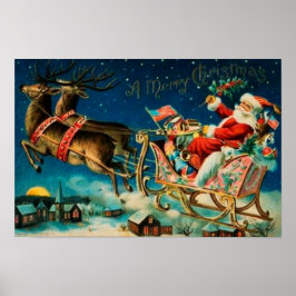 Vintager Weihnachtsmann Sleigh Weihnachten Poster