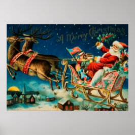 Vintager Weihnachtsmann Sleigh Weihnachten Poster