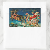 Vintager Weihnachtsmann Sleigh Weihnachten Rechteckiger Aufkleber (Tasche)