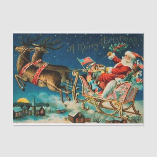 Vintager Weihnachtsmann Sleigh Weihnachten Seidenpapier (Vorderseite)