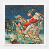 Vintager Weihnachtsmann Sleigh Weihnachten Serviette (Vorderseite)