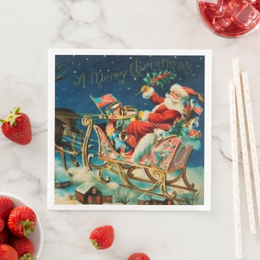 Vintager Weihnachtsmann Sleigh Weihnachten Serviette (Beispiel)