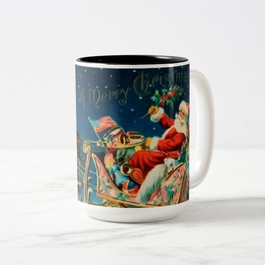 Vintager Weihnachtsmann Sleigh Weihnachten Zweifarbige Tasse (VorderseiteRechts)