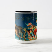 Vintager Weihnachtsmann Sleigh Weihnachten Zweifarbige Tasse (Mittel)