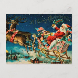 Vintager Weihnachtsmann Sleigh Weihnachtsfeiertag Feiertagspostkarte