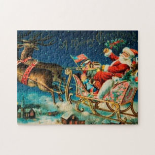 Vintager Weihnachtsmann Sleigh Weihnachtsfeiertag Puzzle
