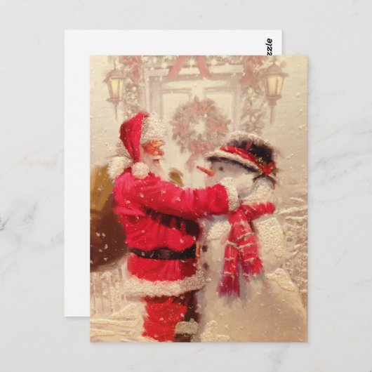 Vintager Weihnachtsmann Snowman Personalisiert Postkarte (Vorne/Hinten)