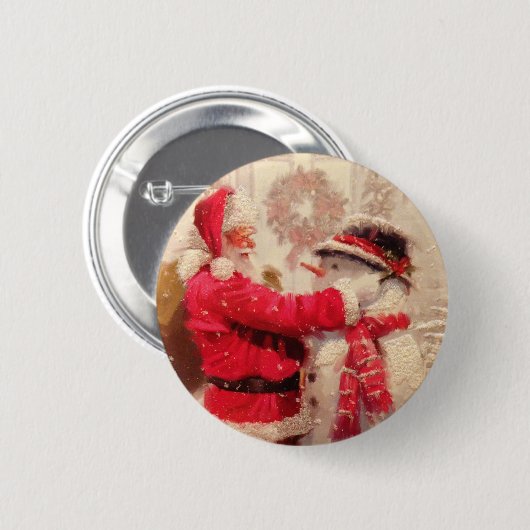 Vintager Weihnachtsmann Snowman Winter Weihnachten Button (Vorne & Hinten)