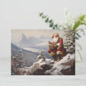 Vintager Weihnachtsmann Snowy Mountain Frohe Weihn Feiertagskarte (Stehend Vorderseite)