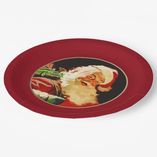 Vintager Weihnachtsmann-Teller Pappteller (Schrägansicht)