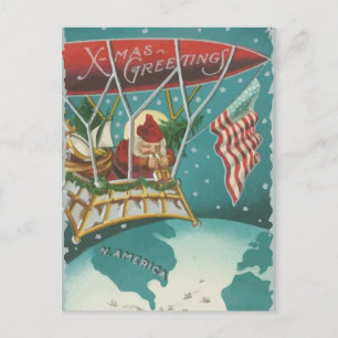 Vintager Weihnachtsmann über Amerika - Postkarte