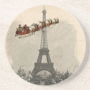 Vintager Weihnachtsmann über Paris Untersetzer