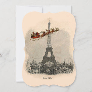 Vintager Weihnachtsmann über Paris Weihnachtskarte Feiertagskarte