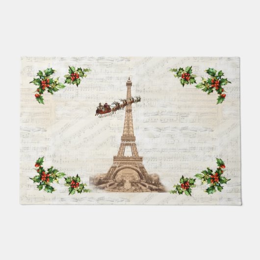 Vintager Weihnachtsmann über Paris Weihnachtsmatte Fußmatte (Vorderseite)