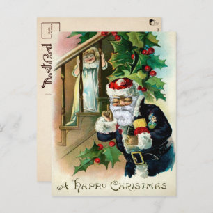 Vintager Weihnachtsmann und Beängstigendes Kind We Postkarte