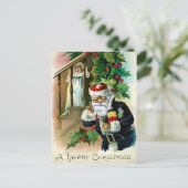 Vintager Weihnachtsmann und Beängstigendes Kind We Postkarte (Stehend Vorderseite)