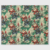 Vintager Weihnachtsmann und Bell Green Geschenkpapier (Flach)