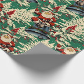 Vintager Weihnachtsmann und Bell Green Geschenkpapier (Ecke)