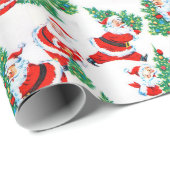 Vintager Weihnachtsmann und Christbaum Geschenkpapier (Rolleneckpunkt)