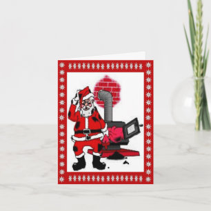 Vintager Weihnachtsmann und ein Coal Stove Burner  Feiertagskarte