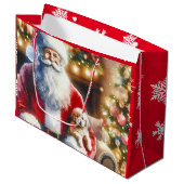 Vintager Weihnachtsmann und ein Welpenfest Große Geschenktüte (Vorderseite Schrägansicht)