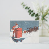 Vintager Weihnachtsmann und Elf Chimney Weihnachte Postkarte (Stehend Vorderseite)