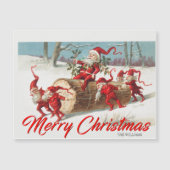 Vintager Weihnachtsmann und Elfen Schnee Weihnacht Magnetkarte (Vorderseite)
