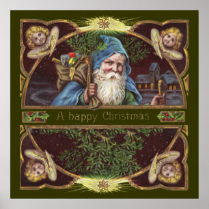 Vintager Weihnachtsmann und Engel Poster