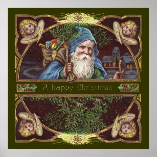 Vintager Weihnachtsmann und Engel Poster (Vorne)