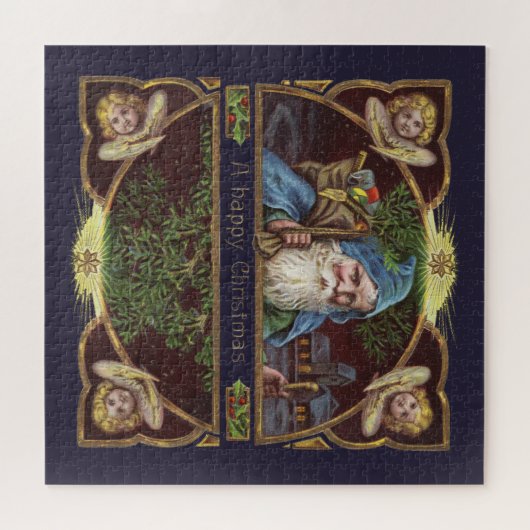 Vintager Weihnachtsmann und Engel Puzzle (Horizontal)