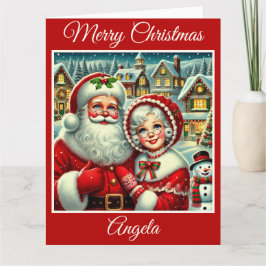 Vintager Weihnachtsmann und Frau Claus am Nordpol Karte