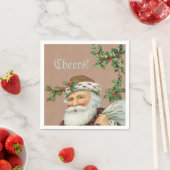 Vintager Weihnachtsmann und Holly auf dem Kraftpap Serviette (Beispiel)