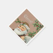 Vintager Weihnachtsmann und Holly auf dem Kraftpap Serviette (Ecke)