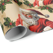 Vintager Weihnachtsmann und Holly Berry Geschenkpapier (Rolleneckpunkt)