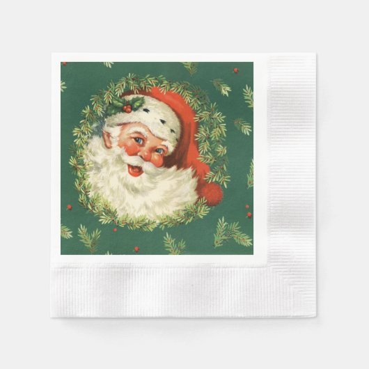 Vintager Weihnachtsmann und Kieferkrustpapier Napk Serviette (Vorderseite)