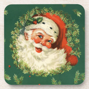 Vintager Weihnachtsmann und Kiefernkranz Untersetzer