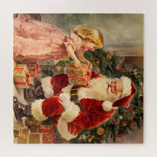 Vintager Weihnachtsmann und Kind Puzzle (Horizontal)