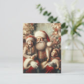 Vintager Weihnachtsmann und Kinder Feiertagspostkarte (Stehend Vorderseite)